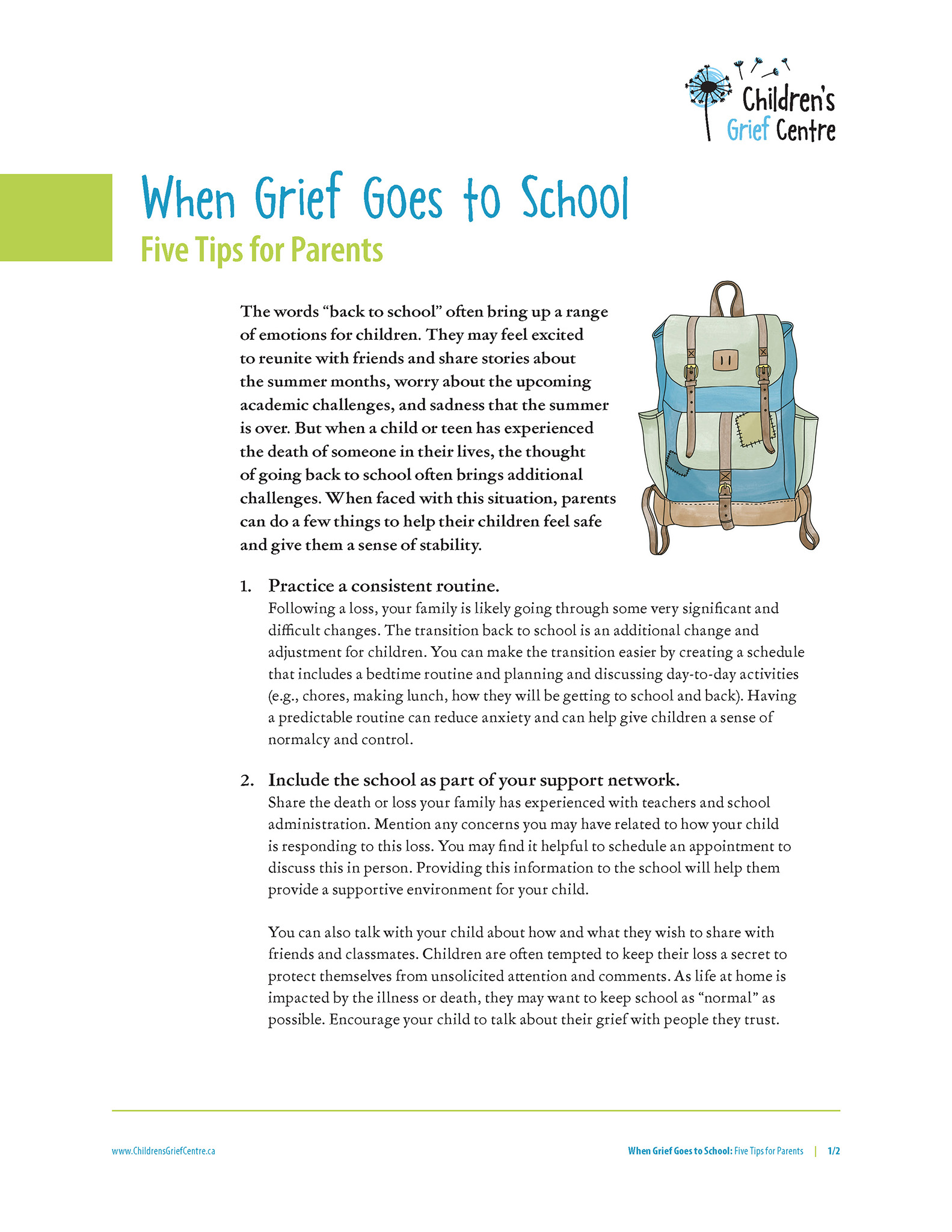 2021 CGC When Grief Goes to School Five Tips